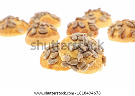 sunflower seeds chips cookies on white background in top view