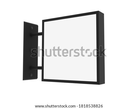 mock up ; 60x60 cm. of light box signage and black steel frame with copy space on white working area, black steel pole, sign concept on 3d rendering and clipping include.