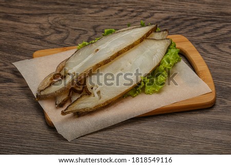 Delicous smoked halibut fish slices snack