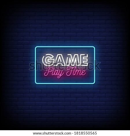Game Play Time Neon Signs Style Text Vector