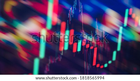 Stock market business graph chart on digital screen. Stock prices chart and Candle stick tracking for Forex market, Gold market and Crude oil market.