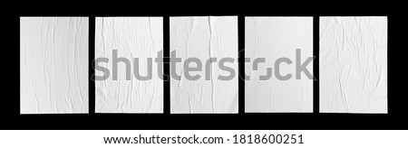 white paper wrinkled poster  template , blank glued creased paper sheet mockup.white poster mockup on wall. empty paper mockup. clipping path Royalty-Free Stock Photo #1818600251