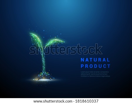 Green  growing plant sprout. Biotechnology concept. Low poly style design. Abstract blue geometric background. Wireframe light connection structure. Modern 3d graphic Isolated vector illustration Royalty-Free Stock Photo #1818610337