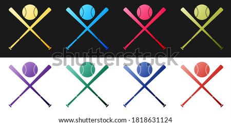Set Crossed baseball bats and ball icon isolated on black and white background. Vector.