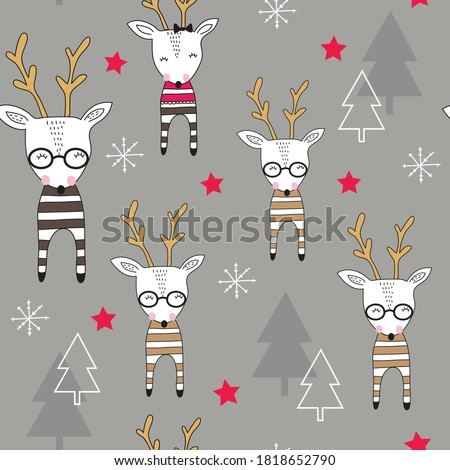 reindeer christmas seamless pattern, can be used for textile,  background, book cover, packaging