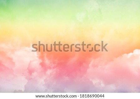 Abstract nature background of Colorful pastel gradient clouds & Fantasy puffy fluffy cloudscape on beautiful sunny sky & bright daylight horizon for wallpaper, backdrop of template, copy free space 