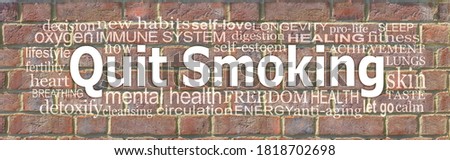 Words Associated with quitting smoking word cloud - Brick wall background with a QUIT SMOKING word cloud 
