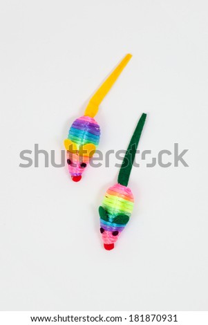 Colorful toy mice with white background