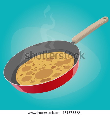 funny cartoon illustration,of a pancake in a pan