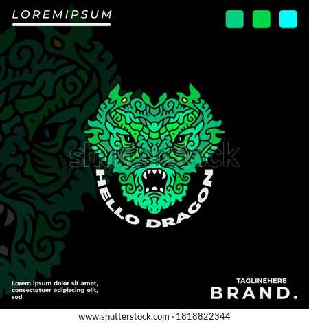 Dragon head illustration for poster, sticker, or apparel merchandise.With tribal and hipster style.