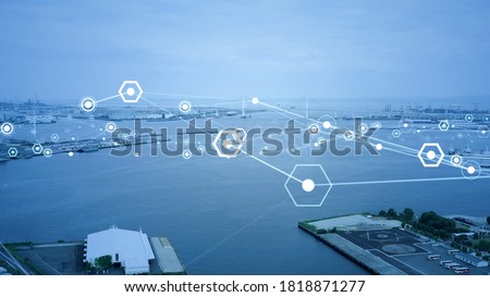 Ships and communication network concept. maritime traffic. Royalty-Free Stock Photo #1818871277