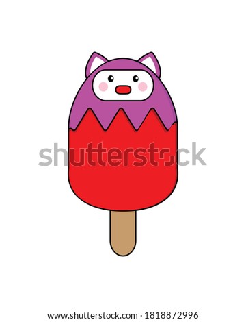 Illustration design of purple cat ice cream with brown stick