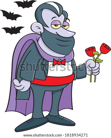 Cartoon illustration of a vampire wearing a mask surrounded by bats.