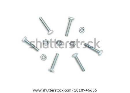 Clipping path of bolts and nuts on white background,top view.
Close up of bolts and nuts.