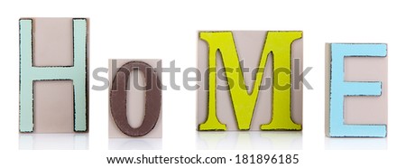 Decorative letters forming word HOME isolated on white