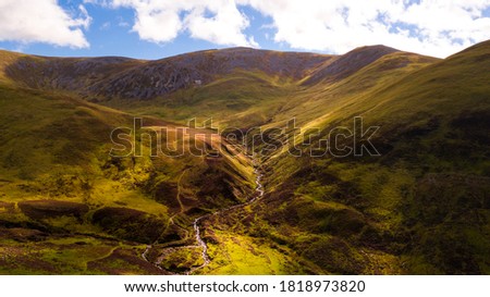 View from the top of Devil's Elbow Viewpoint at the Old Military Rd in Scotland Royalty-Free Stock Photo #1818973820