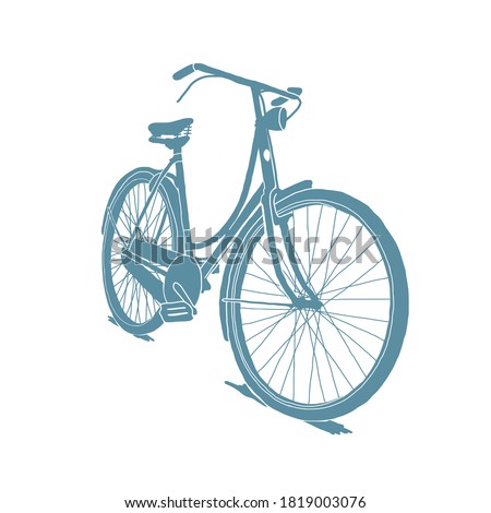 Vector hand drawn illustration of city bicycle in ink hand drawn style.