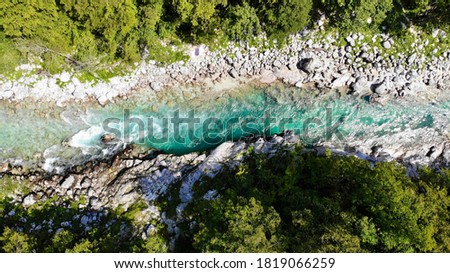 Beautiful Soca River, Slovenia, Europe. Aerial Shot of the River.