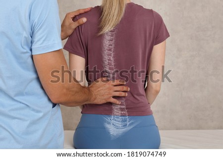 Scoliosis Spine Curve Anatomy, Posture Correction. Chiropractic treatment, Back pain relief. Royalty-Free Stock Photo #1819074749