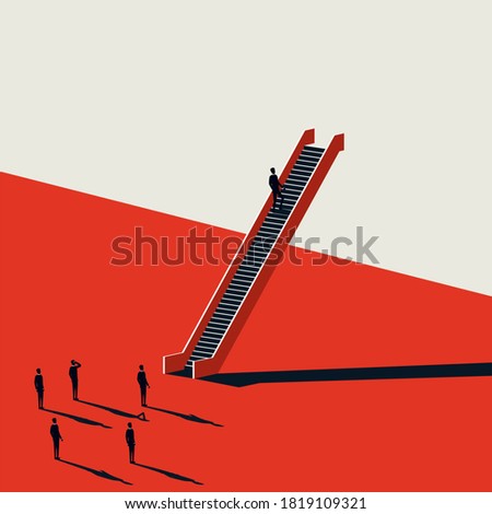 Business leadership vector concept with man on stairs. Symbol of ambition, achievement, business success, motivation, direction. Eps10 illustration.