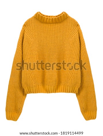 Sweater yellow color isolated on white.Trendy women's clothing.Autumn fashion.Knitted apparel. Royalty-Free Stock Photo #1819114499