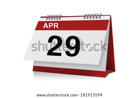 April 29 desktop calendar isolated on white background with clipping path.