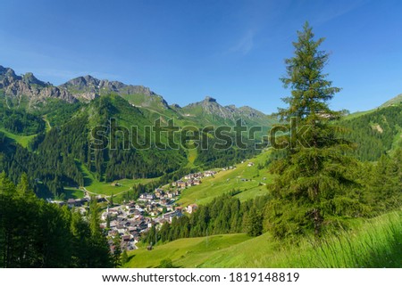 Mountain landscape at summer along the road to Campolongo pass, Dolomites, Belluno province, Veneto, Italy