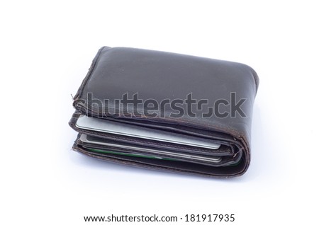 wallet with credit cards and cash on a white background 