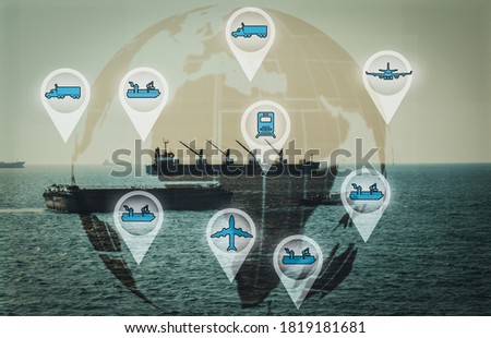 Logistics and transportation Container Cargo ship with tugboat in the ocean