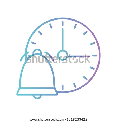 Bell with clock gradient style icon design, Ring alert alarm call jingle handbell object sound and music theme Vector illustration