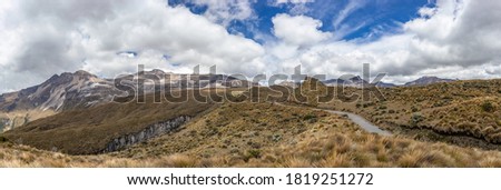 Panoramic photografic of Los nevados national natural park in Colombia. Del Ruiz and Santa Isabel volcano. 