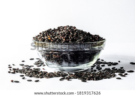 Black venus integral rice on glass bowl isolated on white background in Brazil