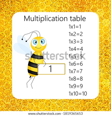 Multiplication Square. School vector illustration with bee. Multiplication Table. Poster for kids education. Maths child card.