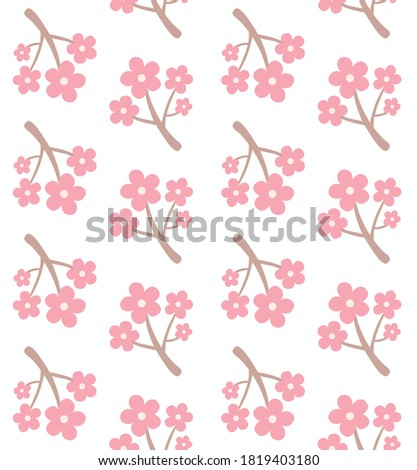 Japanese Cute Cherry Blosson Branch Vector Seamless Pattern Royalty-Free Stock Photo #1819403180