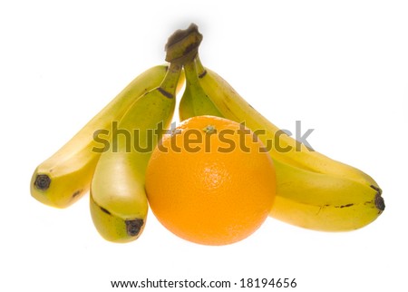 isolated picture of bananas and an orange