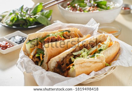 vietnamese bahn mi sandwich with pork belly Royalty-Free Stock Photo #1819498418