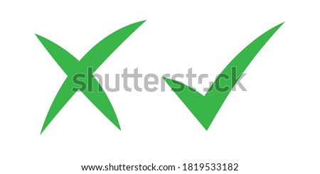Green classic check and cross sign elements, icon isolate on white background. Concept  accept, affirmative, checkmark,checklist. Vector illustration.