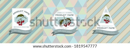 Three colored labels with illustration of ardisia