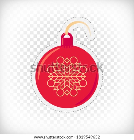 Cute Christmas Ball sticker on transparent background. Merry Christmas new year greeting gift design stickers collection. Flat vector Illustration.