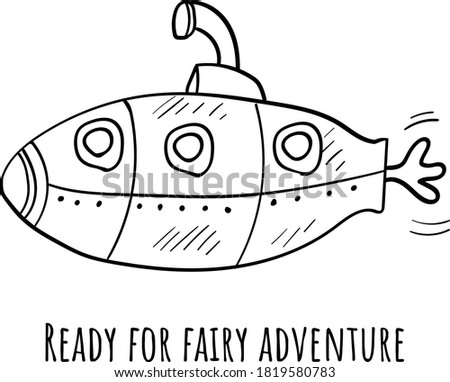 Submarine with illuminators. Coloring Page or Book for Kids and Adults