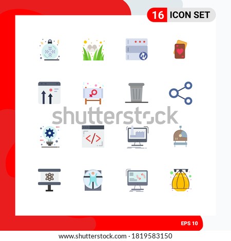 Modern Set of 16 Flat Colors and symbols such as business; arrow; database; wedding; love Editable Pack of Creative Vector Design Elements