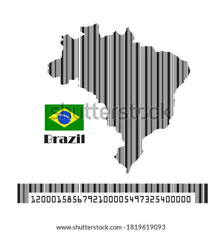 brazil  map flag made bar code, vector illustration.