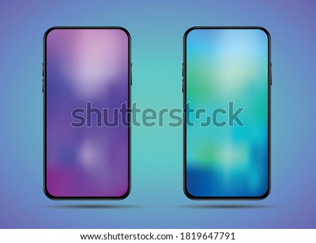 Realistic, modern, smart phone collection with colorful screen on isolated background.