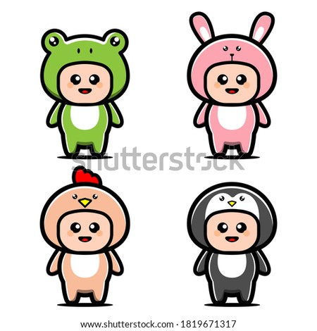 set of cute animal costume cartoon character with different expression. animal concept vector illustration