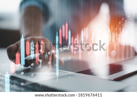 business finance technology and investment concept. Stock Market Investments Funds and Digital Assets. businessman analysing forex trading graph financial data. Business finance background.