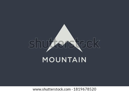 Abstract Mountain Logo. White Mount Silhouette Geometric Triangle Shape isolated on Blue Background. Flat Vector Logo Design Template Element. Royalty-Free Stock Photo #1819678520