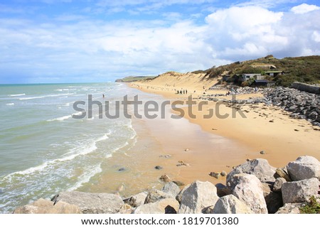 Beautiful sand beach in Wissant, Pas-de-Calais, France Royalty-Free Stock Photo #1819701380