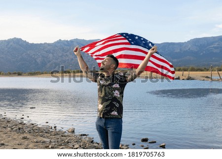 man with a happy usa flag