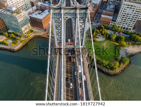 Aerial view style New York City beautiful with Manhattan bridge as seen from Brooklyn