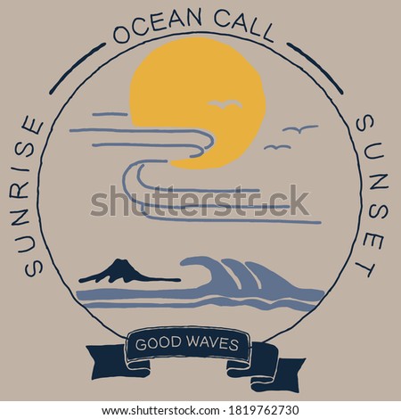 good waves vector graphic, sunset sun, t shirt beach graphic print, vector illustration